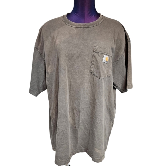 Carhartt Distressed Regular Fit Heavyweight Logo Pocket Tee Size XL Men's F102 - Picture 2 of 11